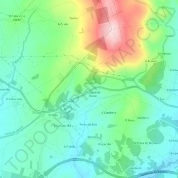 Mapa topográfico Orosa, altitud, relieve