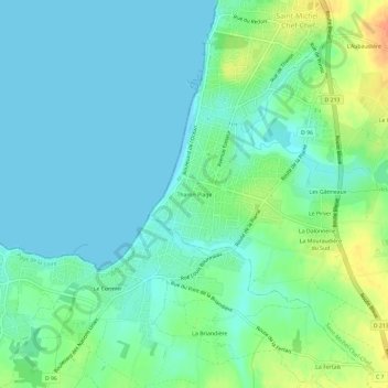 Mapa topográfico Tharon Plage, altitud, relieve