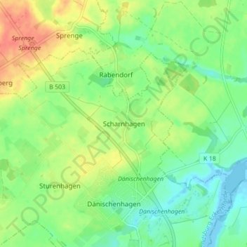 Mapa topográfico Scharnhagen, altitud, relieve