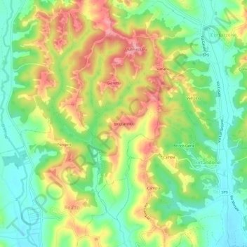 Mapa topográfico Briccarello, altitud, relieve