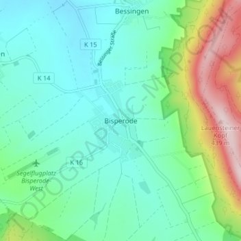 Mapa topográfico Bisperode, altitud, relieve