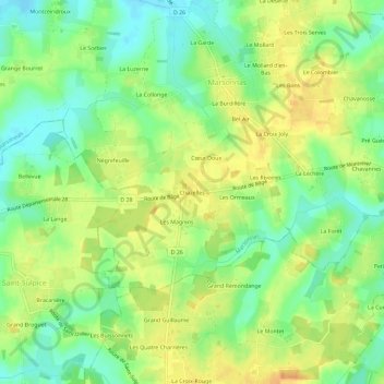 Mapa topográfico Chazelles, altitud, relieve