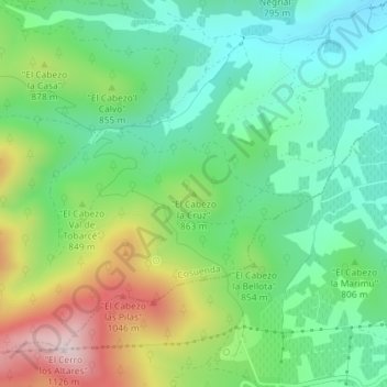 Mapa topográfico Cabezo de la Cruz, altitud, relieve