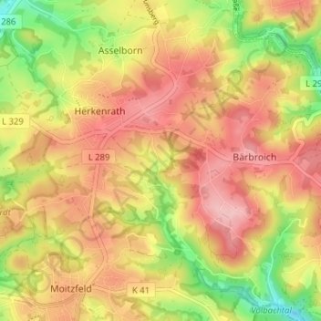 Mapa topográfico Volbach, altitud, relieve