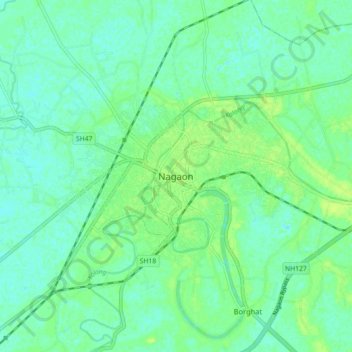 Mapa topográfico Nagaon, altitud, relieve