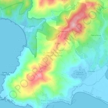 Mapa topográfico Serra di Ferro, altitud, relieve