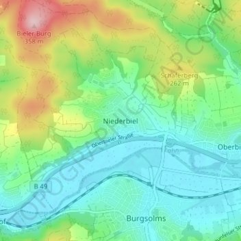 Mapa topográfico Niederbiel, altitud, relieve
