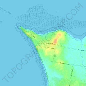 Mapa topográfico Corinella, altitud, relieve