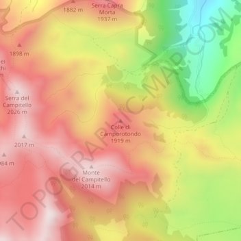 Mapa topográfico Colle di Camporotondo, altitud, relieve