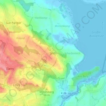 Mapa topográfico Stöfs, altitud, relieve