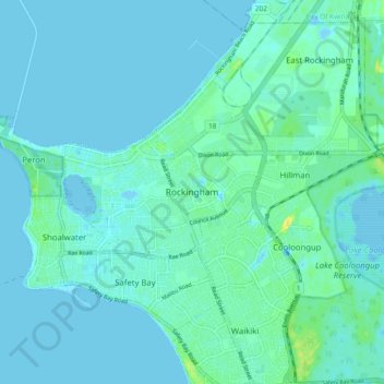 Mapa topográfico Rockingham, altitud, relieve