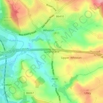 Mapa topográfico Guilthwaite, altitud, relieve