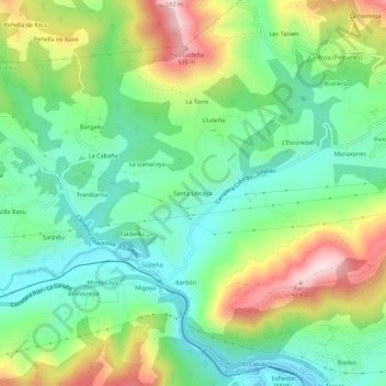 Mapa topográfico Santa Llocaya, altitud, relieve
