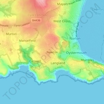 Mapa topográfico Newton, altitud, relieve