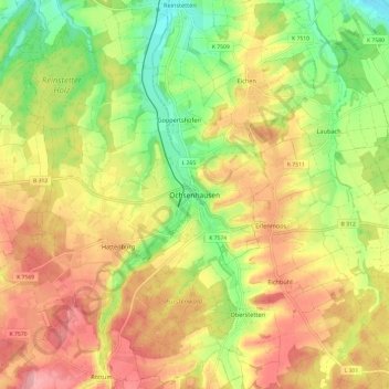 Mapa topográfico Ochsenhausen, altitud, relieve