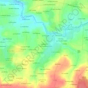 Mapa topográfico La Bertière, altitud, relieve