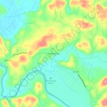 Mapa topográfico Warrensburg, altitud, relieve