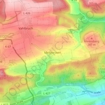 Mapa topográfico Meiborssen, altitud, relieve