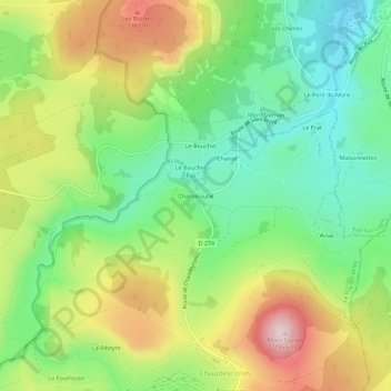 Mapa topográfico Chanteloube, altitud, relieve