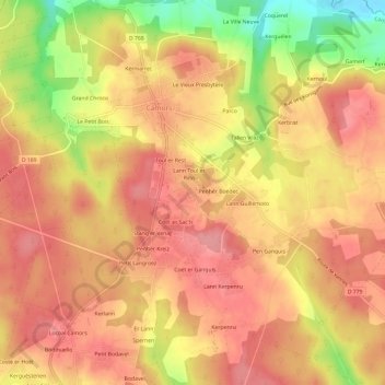 Mapa topográfico Lann er Vein, altitud, relieve