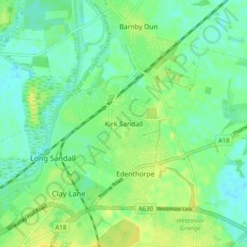 Mapa topográfico Kirk Sandall, altitud, relieve