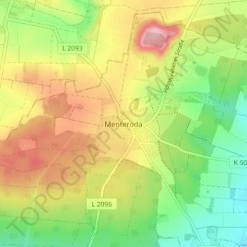 Mapa topográfico Menteroda, altitud, relieve