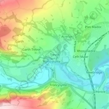 Mapa topográfico Trevor, altitud, relieve