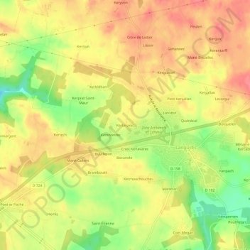 Mapa topográfico Kerlavarec, altitud, relieve