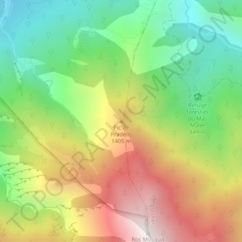 Mapa topográfico Pic de Pradells, altitud, relieve