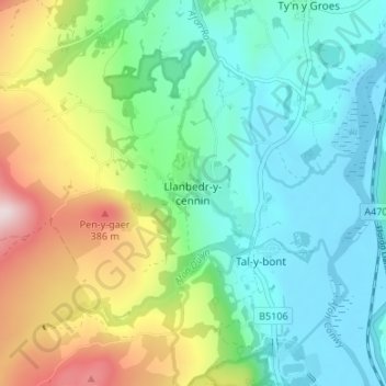 Mapa topográfico Llanbedr-y-cennin, altitud, relieve