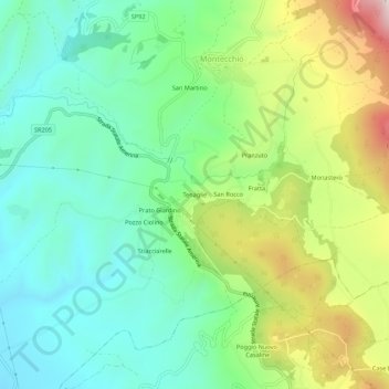 Mapa topográfico Tenaglie, altitud, relieve