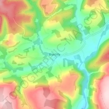 Mapa topográfico Brechfa, altitud, relieve