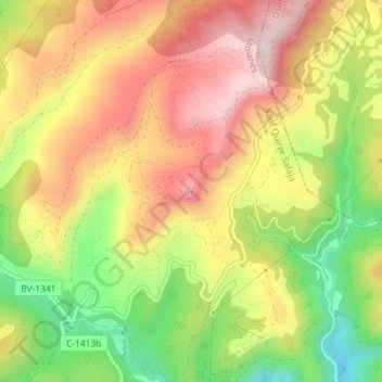 Mapa topográfico Puig d'Olena, altitud, relieve