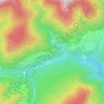 Mapa topográfico Suppiane, altitud, relieve