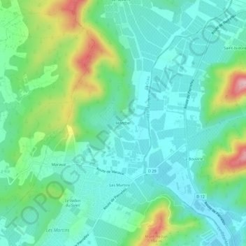 Mapa topográfico Montbel, altitud, relieve