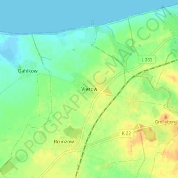 Mapa topográfico Vierow, altitud, relieve