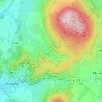 Mapa topográfico Deicheroda, altitud, relieve