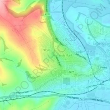 Mapa topográfico Maple, altitud, relieve