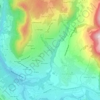Mapa topográfico Le Bovet, altitud, relieve