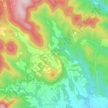 Mapa topográfico Adri, altitud, relieve