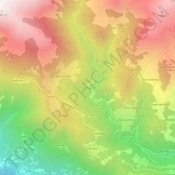 Mapa topográfico Volpi-Mogliassi, altitud, relieve