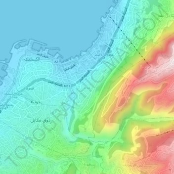 Mapa topográfico Ghadir, altitud, relieve