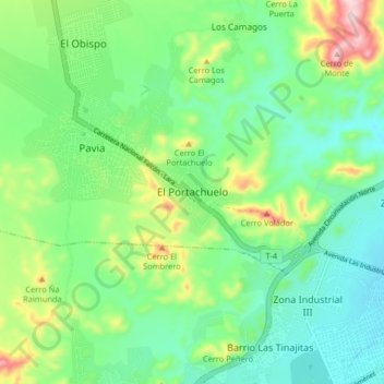 Mapa topográfico El Portachuelo, altitud, relieve