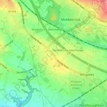 Mapa topográfico Cooper Turning, altitud, relieve