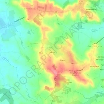 Mapa topográfico Bourgs, altitud, relieve