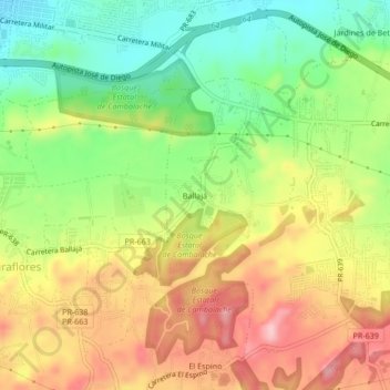 Mapa topográfico Ballajá, altitud, relieve