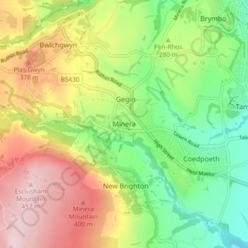 Mapa topográfico Minera, altitud, relieve