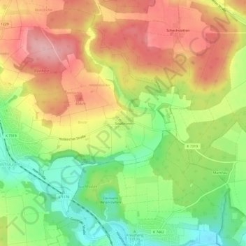 Mapa topográfico Sinabronn, altitud, relieve