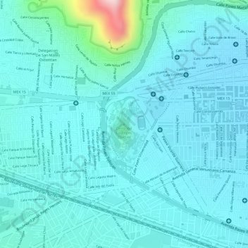 Mapa topográfico Cerro del Coatepec, altitud, relieve