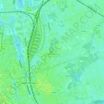 Mapa topográfico Sint-Amandsberg, altitud, relieve